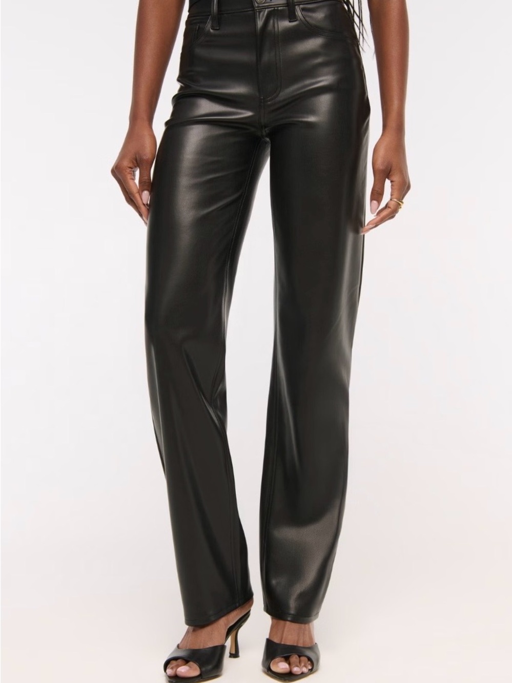 Abercrombie & Fitch Black High-Waist Wide-Leg Faux Leather Pants